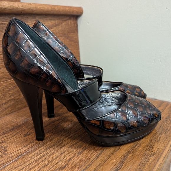 Laurel Exotic croc Skin Slingback Platform Peep Toe Heels EU 37 - Picture 4 of 16